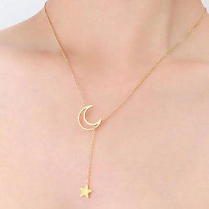 18K GOLD PLATED STAINLESS STEEL "MOON AND STAR" NECKLACE
